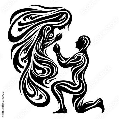 Man proposing to a woman with artistic swirling patterns