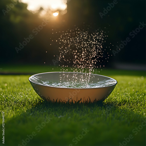 Water Droplets in Bowl, Sun...