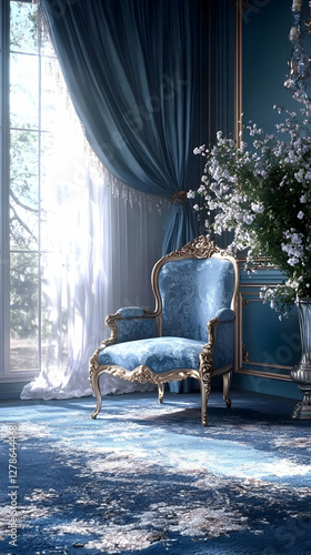 Elegant Blue Chair 3D Illus...