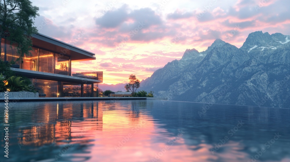 Fototapeta premium Mountainous landscape with swimming pool