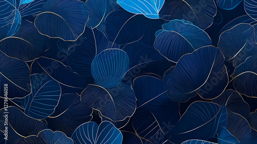 Navy Blue Leaf Illustration...