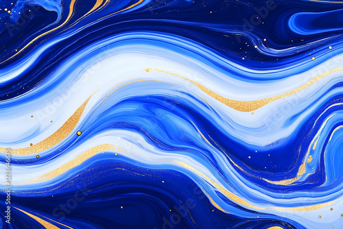 Abstract Blue Gold Marble B...