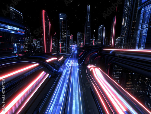 Neon Cityscape 3D Illustration