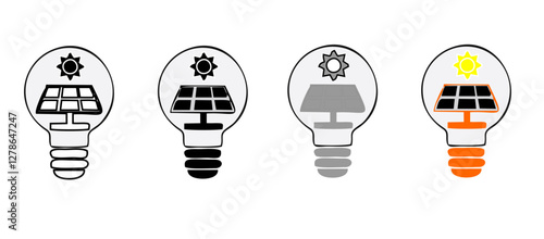 Icons in two colors about solar energy. Contains such icons as installation, efficiency, solar panel, renewable energy. Editable stroke