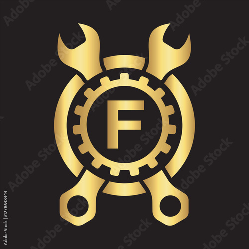 Initial Wrench Logo Combine With Letter F Vector Template