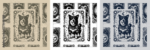 elegant dog vector playing card tattoo design