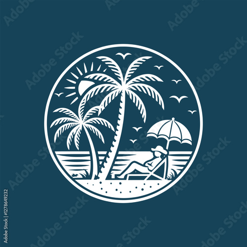 sun beach club,summer silhouette logo vector line art logo design
