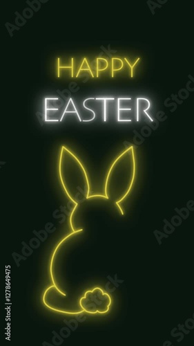 Happy Easter neon vertical 4k animation with an easter bunny silhouette