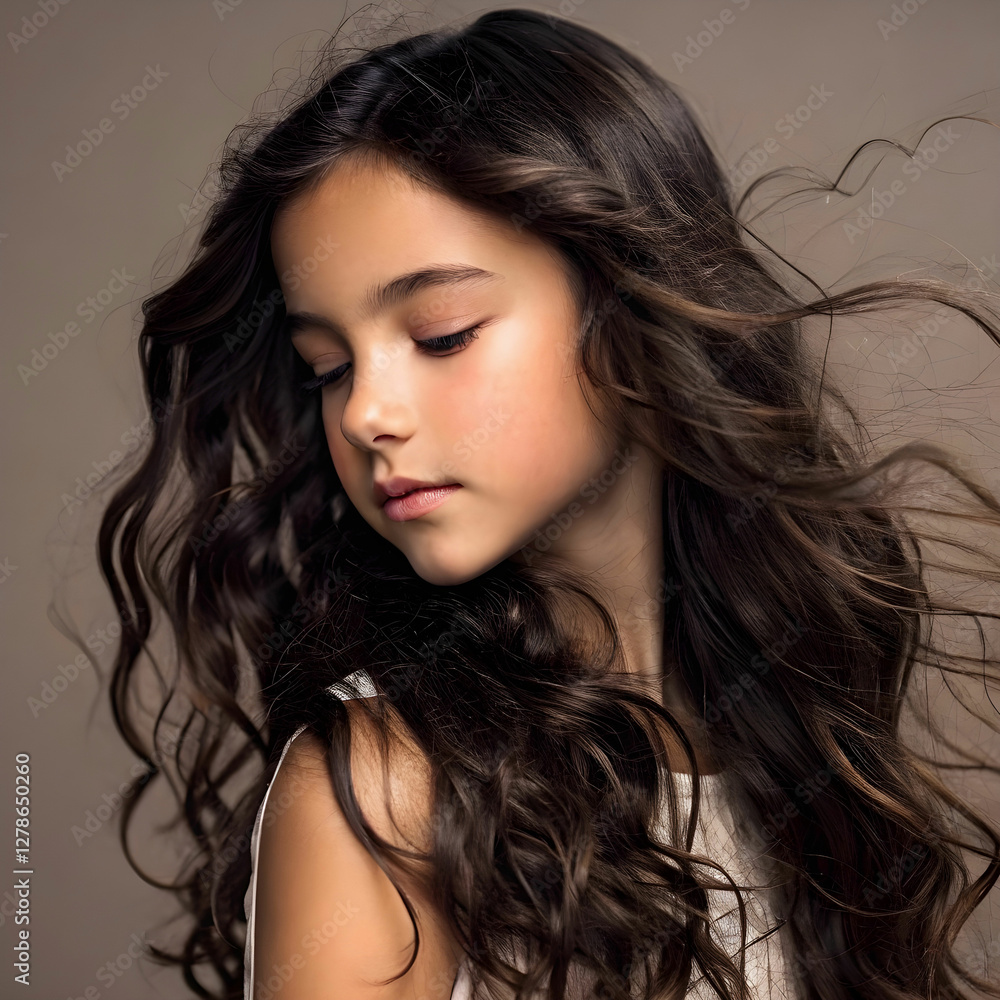 Fototapeta premium girl silky dark brown wavy hairs