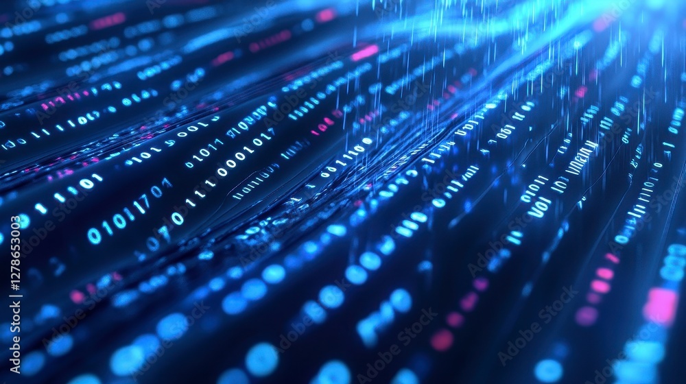 Abstract Digital Data Stream Visualization with Glowing Blue and Pink Binary Code Abstract Digital Data Stream Visualization with Glowing Blue and Pink Binary Code