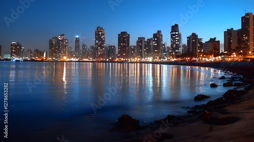 Night Cityscape Coastal Ref...