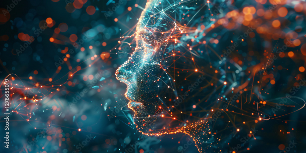 A futuristic AI-human hybrid with a transparent head, revealing an intricate web of thoughts and consciousness evolving through technology. A futuristic AI-human hybrid with a transparent head, revealing an intricate web of thoughts and consciousness evolving through technology.