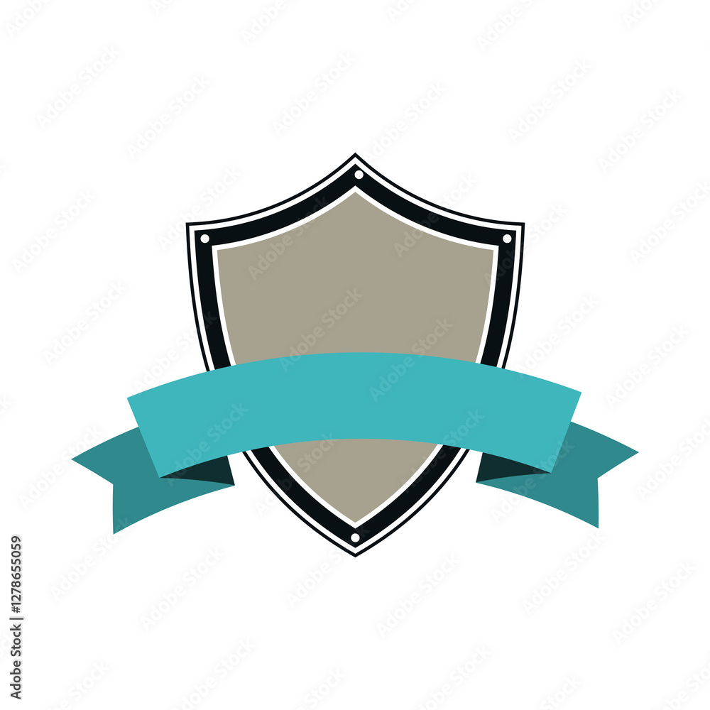Shield with ribbon. Heraldic image of badge. Shield with ribbon. Heraldic image of badge.