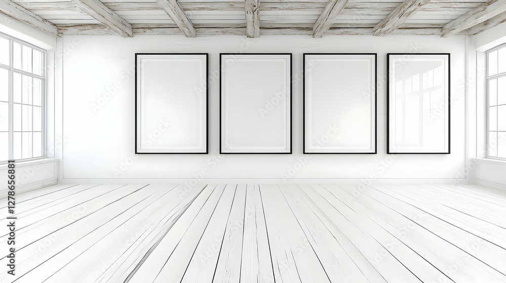 White Room 3D Render with Frames White Room 3D Render with Frames