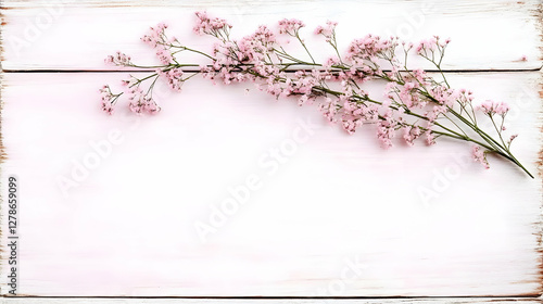 Pink Flowers on White Woode...