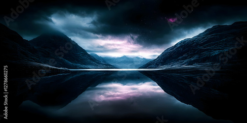 Dark Mountain Lake 3D Illus...