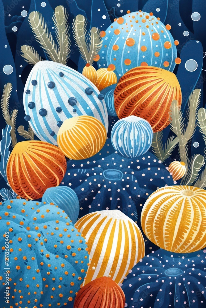 Obraz premium A vibrant underwater scene featuring colorful, abstract coral-like shapes.