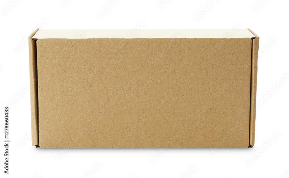 One closed cardboard box isolated on white. Mockup for design One closed cardboard box isolated on white. Mockup for design