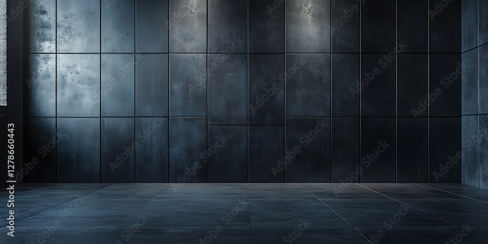 Empty Dark Room with Tiles, Modern Interior Empty Dark Room with Tiles, Modern Interior