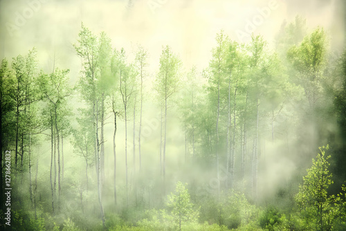Misty Green Forest Illustra...