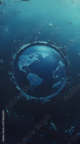 Earth in Water 3D Illustration