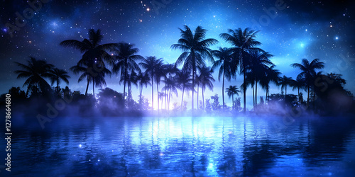 Tropical Night Palms Illustration