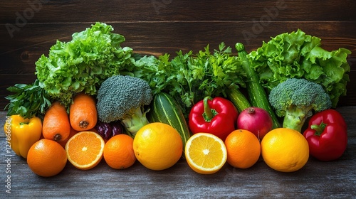 Wallpaper Mural Close-up of vibrant fresh vegetables and fruits on wooden table, symbolizing healthy blood pressure foods, emphasizing natural nutrition and wellness.
 Torontodigital.ca