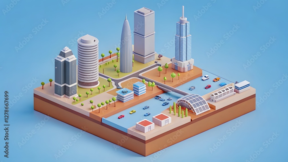 Obraz premium Modern 3d isometric city skyline detailed vector