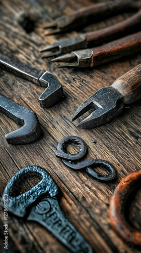 Vintage Tools on Wood Backg...