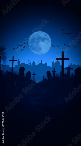 Night Cemetery Illustration