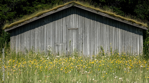 Rustic Wooden Shed, Grass R...