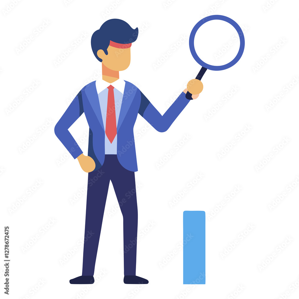 Businessman inspects market trends with magnifying glass for insight today Businessman inspects market trends with magnifying glass for insight today