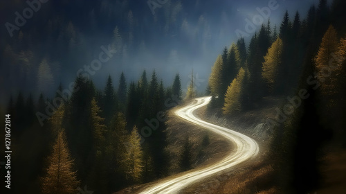 Winding Road Through Misty ...