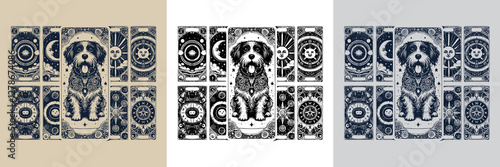 dark fantasy dog vector playing card tattoo design