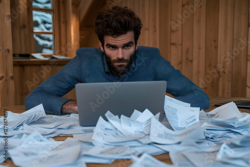 Overwhelmed Man Working Lap...