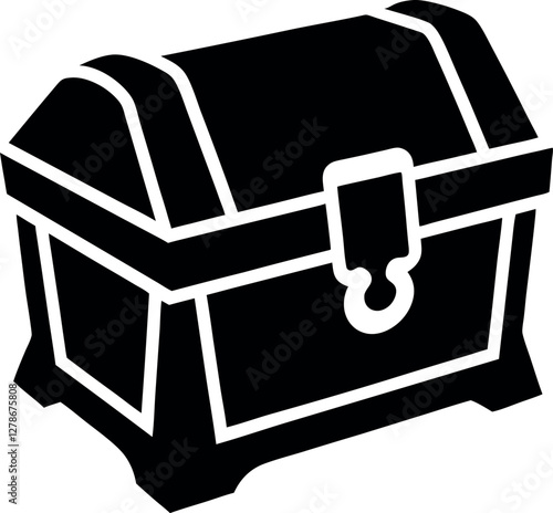 Minimalist Black Treasure Chest Silhouette Vector Illustration | Simple Icon for Piracy, Loot, Adventure, and Hidden Wealth Design Elements