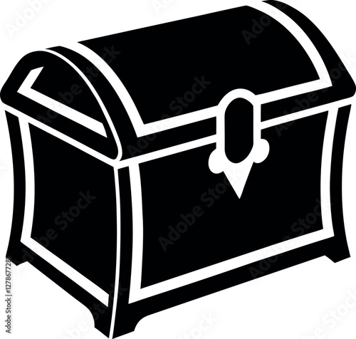Minimalist Black Treasure Chest Silhouette Vector Illustration | Simple Icon for Piracy, Loot, Adventure, and Hidden Wealth Design Elements