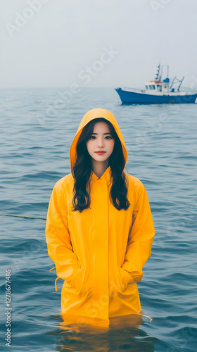 Woman in Yellow Raincoat Oc...