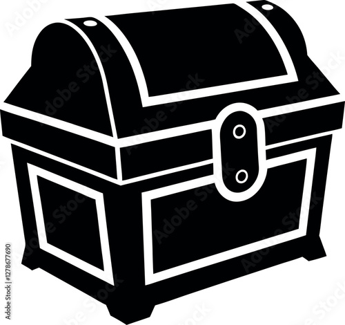 Minimalist Black Treasure Chest Silhouette Vector Illustration | Simple Icon for Piracy, Loot, Adventure, and Hidden Wealth Design Elements