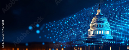 Wallpaper Mural Digital data flowing around Capitol building, showcasing technology and innovation in modern context. image captures blend of architecture and digital elements, creating dynamic visual Torontodigital.ca