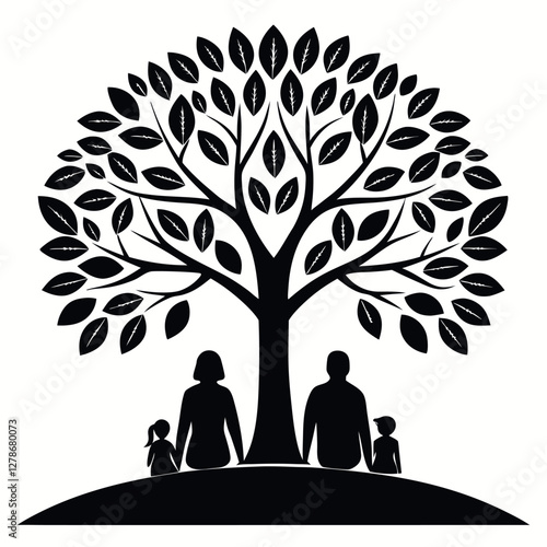silhouette-of-a-family-sitting-under-a-tree-with-a (2).eps