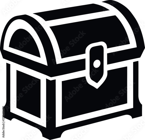 Minimalist Black Treasure Chest Silhouette Vector Illustration | Simple Icon for Piracy, Loot, Adventure, and Hidden Wealth Design Elements