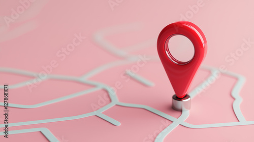 Red pin on map shows route Making navigation easy and precise
