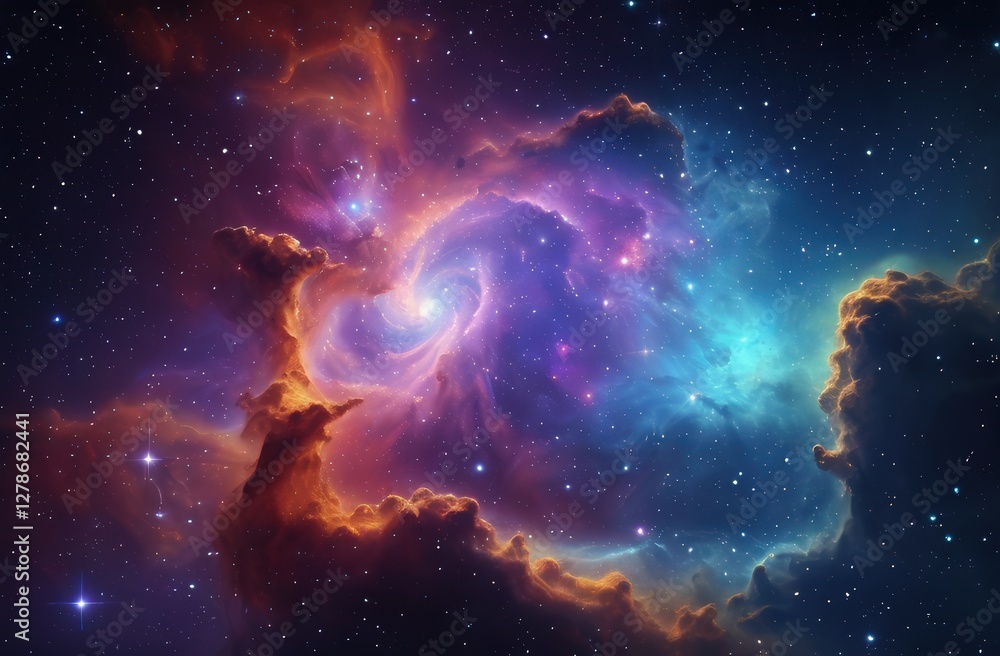 Fototapeta premium Cosmic Nebula with cosmic dust and Vibrant Interstellar glowing gas Clouds. wallpapers, background, banner, poster,Sci-fi book covers, website backgrounds, tech branding, space-themed marketing