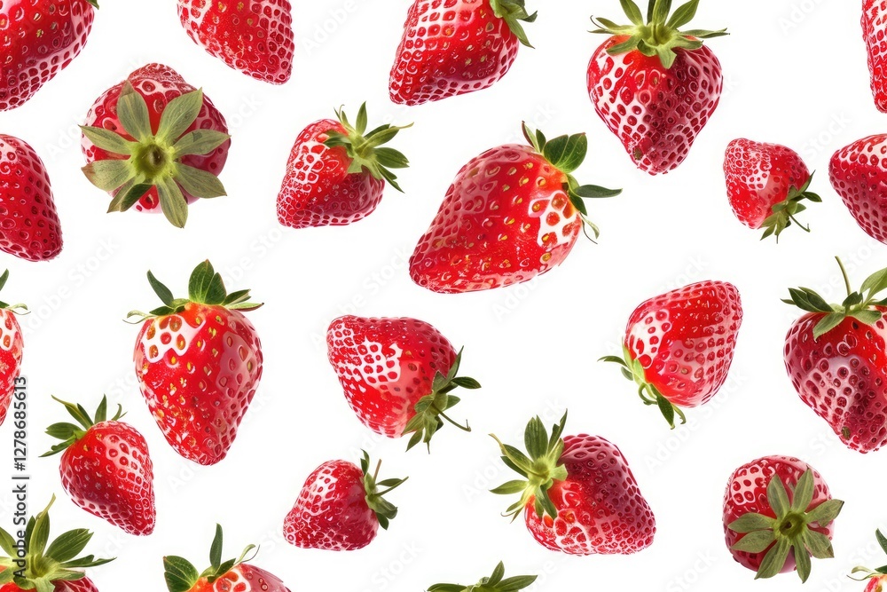 Red Strawberries Falling Isolated on White Background Red Strawberries Falling Isolated on White Background