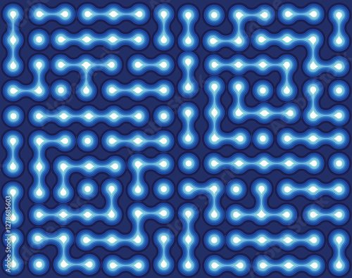 Glowing Blue Maze Pattern. Futuristic Neon Circuit Design with Fluid Electric Flow