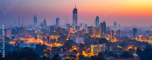 The skyline of Bangalore during the early morning hours, with the city coming to life as commuters head to work and the tech district buzzes with activity