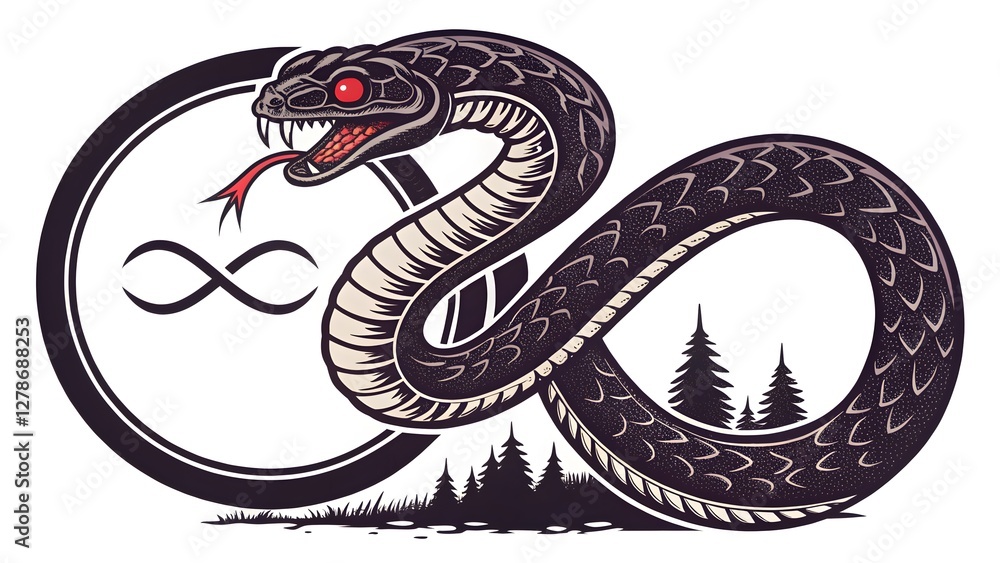 Naklejka premium Hand drawn snake coiled a loop gothic style st