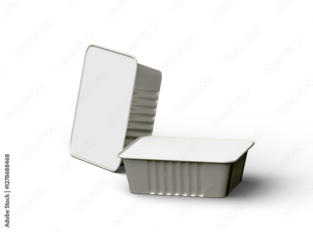 3d rendered image of a deep square food foil tray isolated on a light background 3d rendered image of a deep square food foil tray isolated on a light background