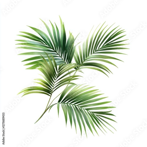 Tropical Palm Leaves Against White Background. Possible Use Digital Design, Print Design